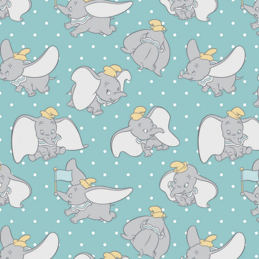 Licensed Disney Dumbo My Little Circus Poses on Dots Light Blue 85160305-2 Cotton Woven Fabric