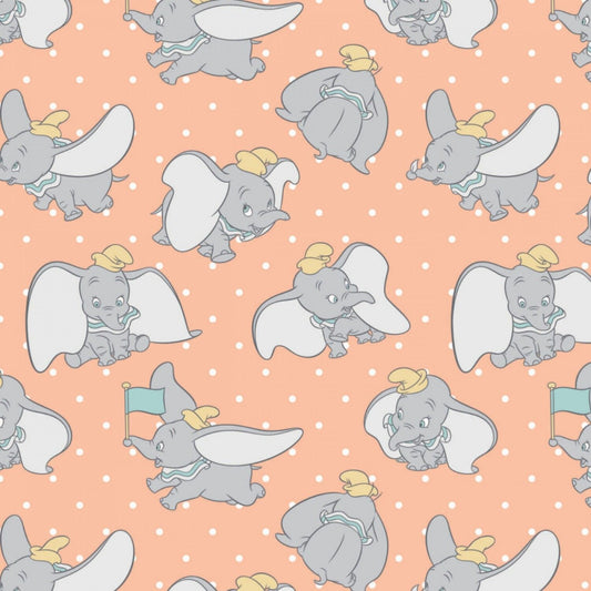 Licensed Disney Dumbo My Little Circus Poses on Dots Peach 85160305-1 Cotton Woven Fabric
