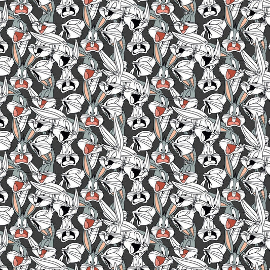 Licensed Looney Tunes 2 Bugs Bunny Expressions Charcoal 23600162-3 Cotton Woven Fabric