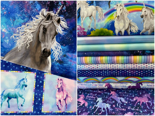 Unicorn Dreams by Color Principle Allover Unicorns Blue 2724-17 Cotton Woven Fabric