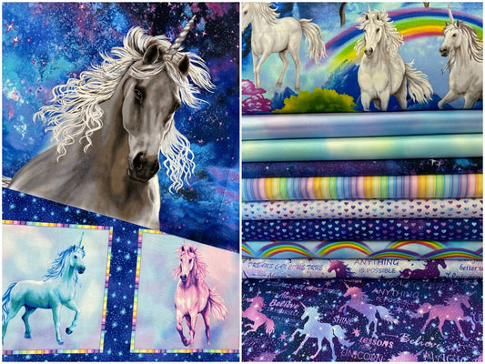 Unicorn Dreams by Color Principle Rainbow Hearts Pink 2727-27 Cotton Woven Fabric