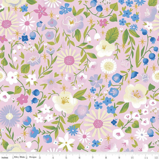 Little Brier Rose by Jill Howarth Floral Pink Sparkle  SC11071-PINK Cotton Woven Fabric