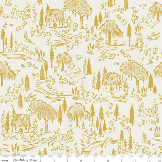 Little Brier Rose by Jill Howarth Woodland Parchment Sparkle SC11074-PARCHMENT Cotton Woven Fabric