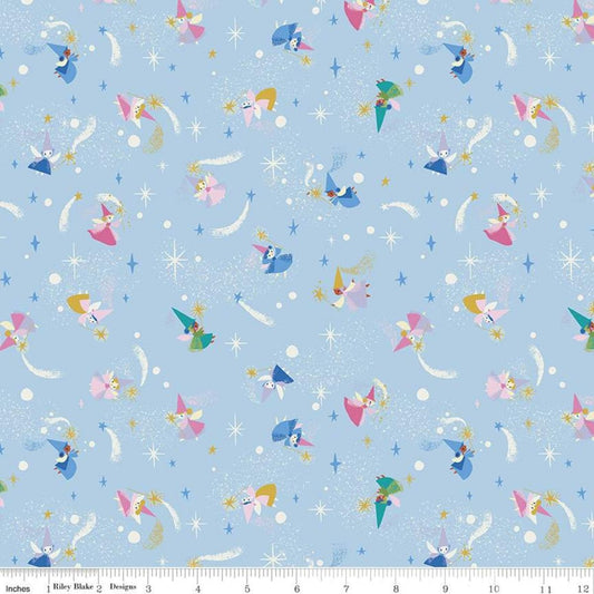 Little Brier Rose by Jill Howarth Fairies Blue Sparkle SC11073-BLUE Cotton Woven Fabric