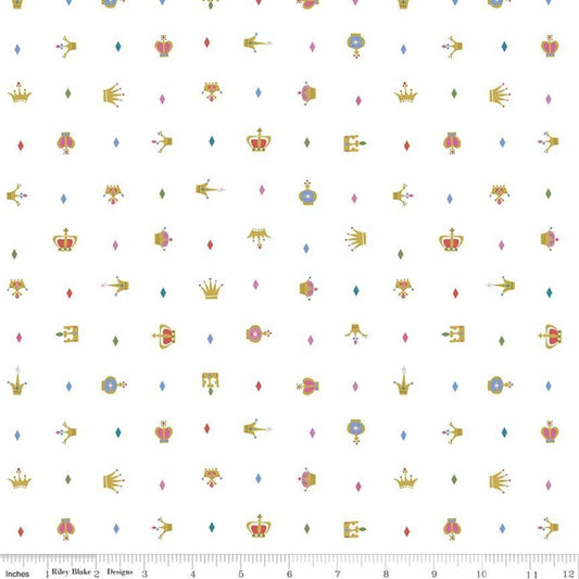 Little Brier Rose by Jill Howarth Crowns White Sparkle SC11075-WHITE Cotton Woven Fabric