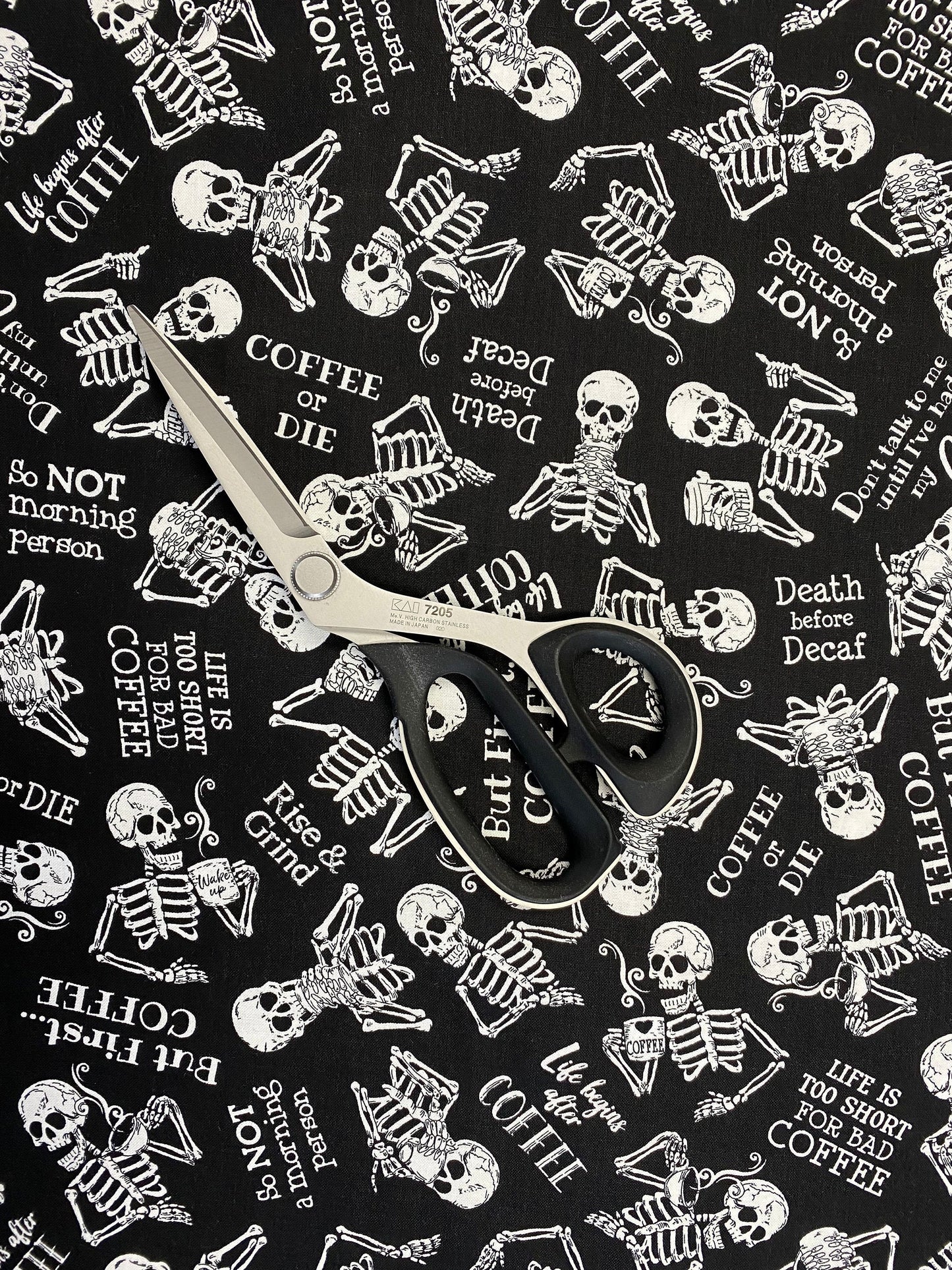 Back to the Grind Tossed Skeletons in Need of Coffee Black COFFEE-C8957-BLACK Cotton Woven Fabric