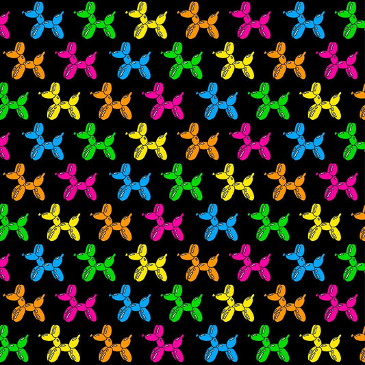 Design by Corey Paige Dog Balloons Black 10408X Cotton Woven Fabric