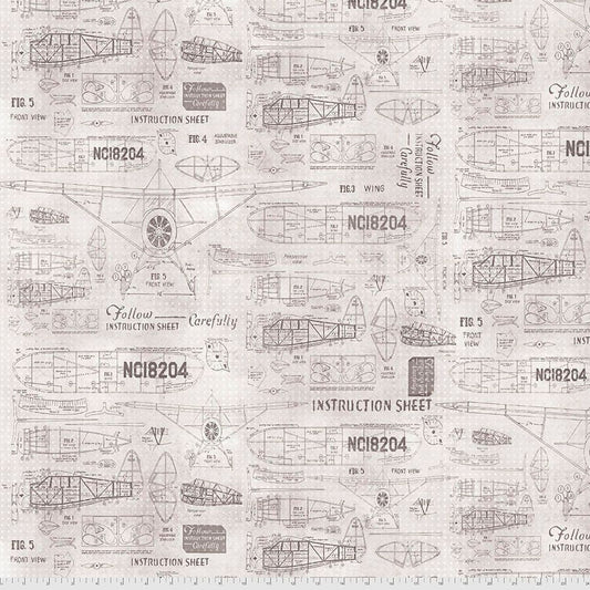 Monochrome by Tim Holtz Model Airplanes Parchment PWTH174.PARCHMENT Cotton Woven Fabric