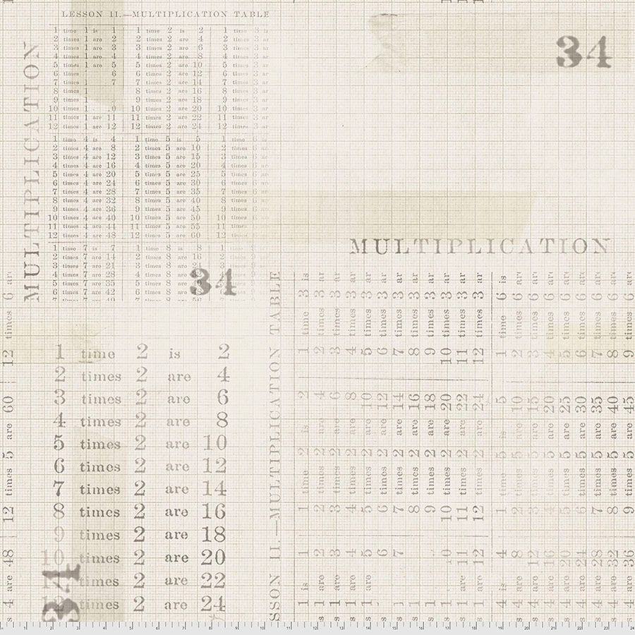 Monochrome by Tim Holtz Multiplication Table Parchment PWTH106.PARCHMENT Cotton Woven Fabric