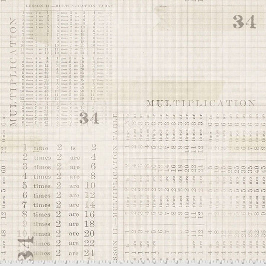 Monochrome by Tim Holtz Multiplication Table Parchment PWTH106.PARCHMENT Cotton Woven Fabric