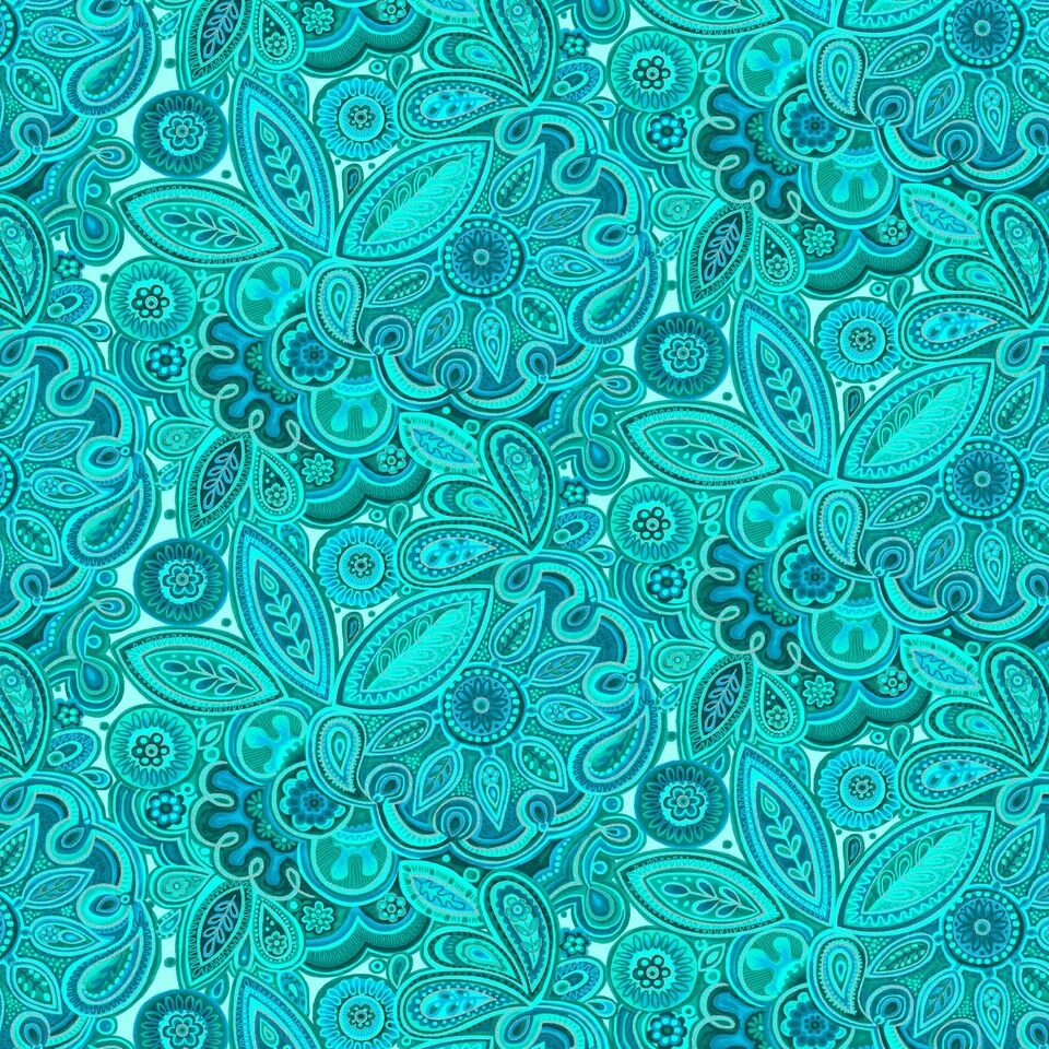 Ovarian Cancer Inspiration Collection Medallion Teal M1760-76 Metallic Cotton Woven Fabric