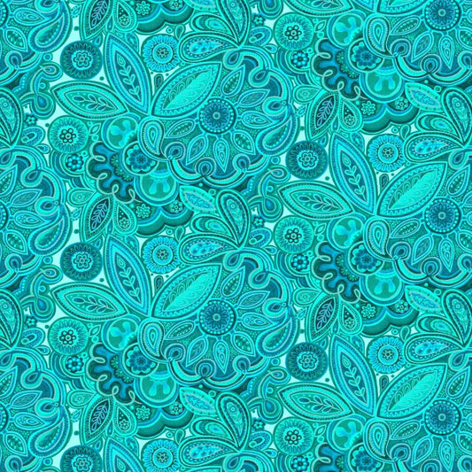 Ovarian Cancer Inspiration Collection Medallion Teal M1760-76 Metallic Cotton Woven Fabric