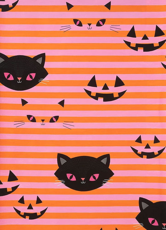 Haunted House Hide N Go Kitty Pink/Orange 8885A Cotton Woven Fabric