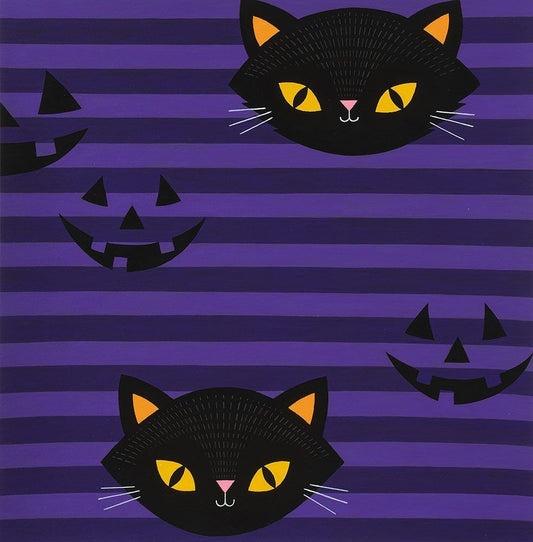 Haunted House Hide N Go Kitty Purple 8885C Cotton Woven Fabric