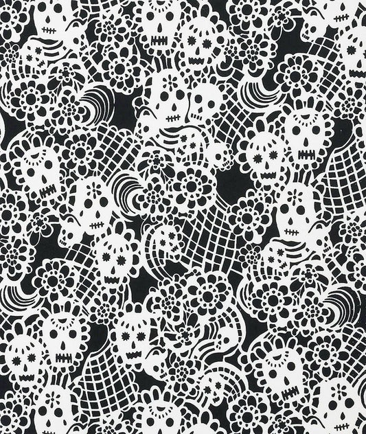 Folklorico Flora de los Muertos Black and White 5505H Cotton Woven Fabric