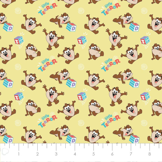 Licensed Character Nursery Looney Tunes Taz Little Terror Yellow 23600176-04 Cotton Woven Fabric