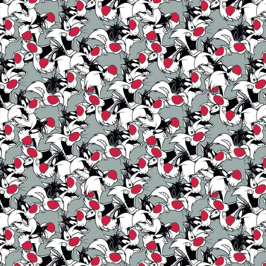 Licensed Looney Tunes 2 Sylvester Expressions Grey 23600169-1 Cotton Woven Fabric