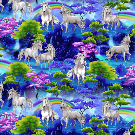 Unicorn Dreams by Color Principle Allover Unicorns Blue 2724-17 Cotton Woven Fabric