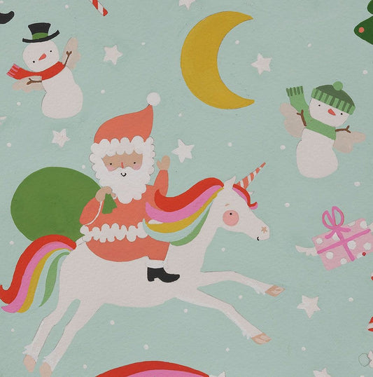 Christmas Time Yuletide Unicorn Pale Aqua 8894B Cotton Woven Fabric