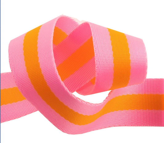 Tula Pink Nylon Webbing Soft Pink & Orange 1.5" TK 90/38mm col 02 Priced per yard