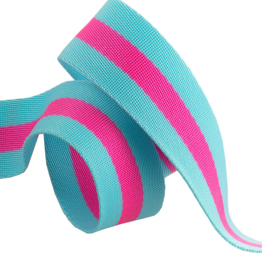 Tula Pink Nylon Webbing Aqua & Hot Pink 1.5" TK 90/38mm col 05 Priced per yard