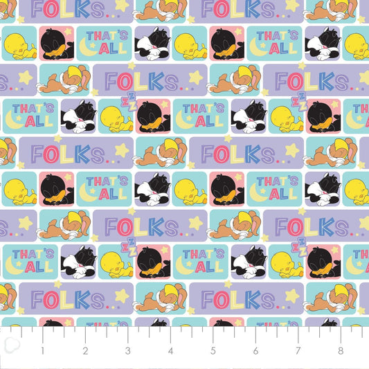 Licensed Character Nursery Looney Tunes Sleepy Tunes White 23600178-01 Cotton Woven Fabric