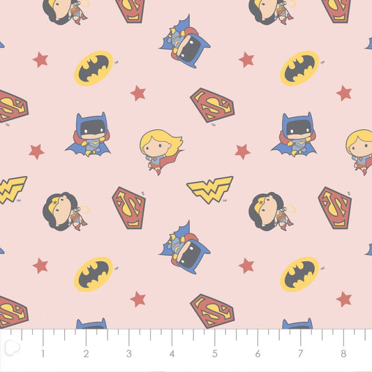 Licensed Character Nursery Justice League Heroes Toss Pink 23421448-03 Cotton Woven Fabric