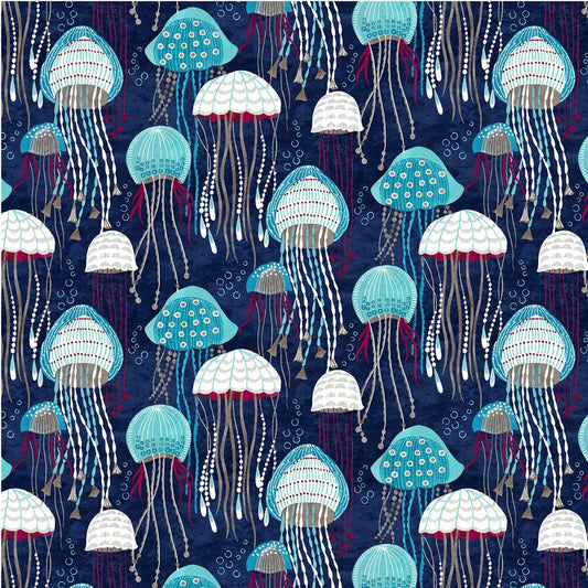 Fanciful Sea Life Jolly Jellyfish Navy DCX9954-NAVY Cotton Woven Fabric