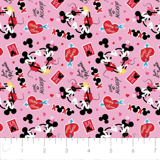 Licensed Character Valentine's Day Mickey & Minnie Mouse Mouse Valentine XOXO Pink 85271030-01 Cotton Woven Fabric