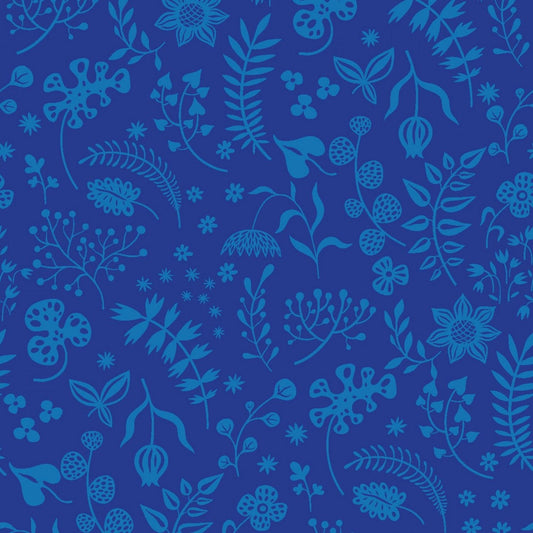 Sleepy Time by Helen Dardik Leaves Royal Blue Y3346-92 Cotton Woven Fabric