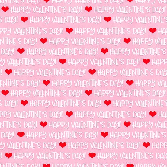 Gnomie Love by Shelly Comisky Happy Valentines Day Words Pink 9784-22 Cotton Woven Fabric