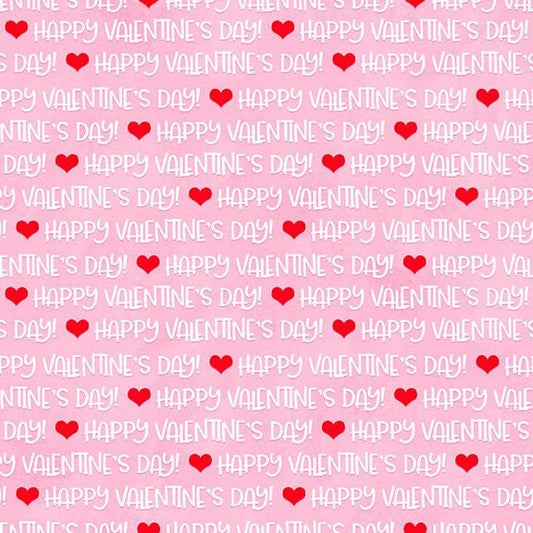 Gnomie Love by Shelly Comisky Happy Valentines Day Words Pink 9784-22 Cotton Woven Fabric