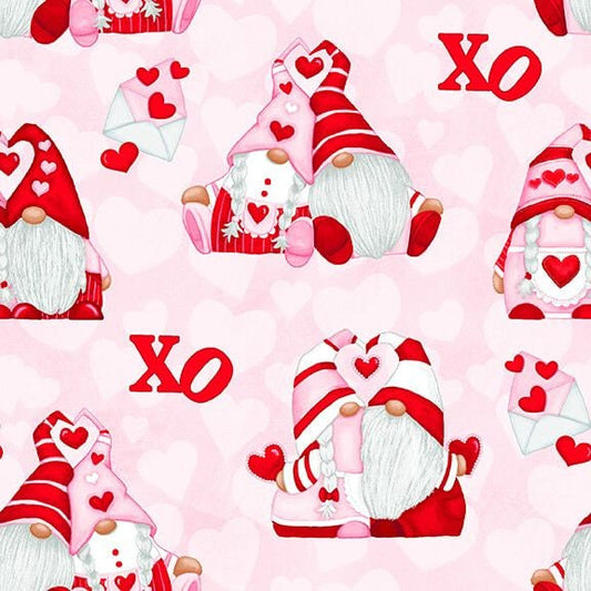 Gnomie Love by Shelly Comisky Hugging Gnomies Pink 9787-22 Cotton Woven Fabric