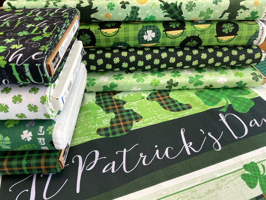 Hello Lucky by Andrea Tachiera Irish Motifs and Words Green 9733-66 Cotton Woven Fabric