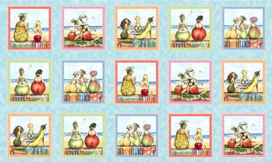 Fruit Ladies by Mary Stewart 24" Block Panel Blue 1521E-BLUE Cotton Woven Panel