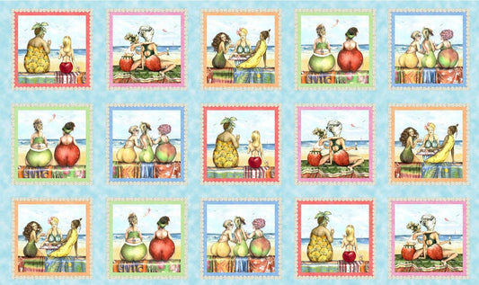 Fruit Ladies by Mary Stewart 24" Block Panel Blue 1521E-BLUE Cotton Woven Panel