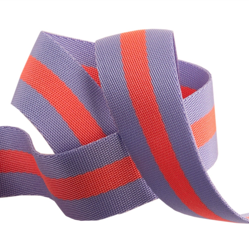 Tula Pink Nylon Webbing Lavender and Neon Peach 1.5" TK 90/38mm col 06 Priced per yard