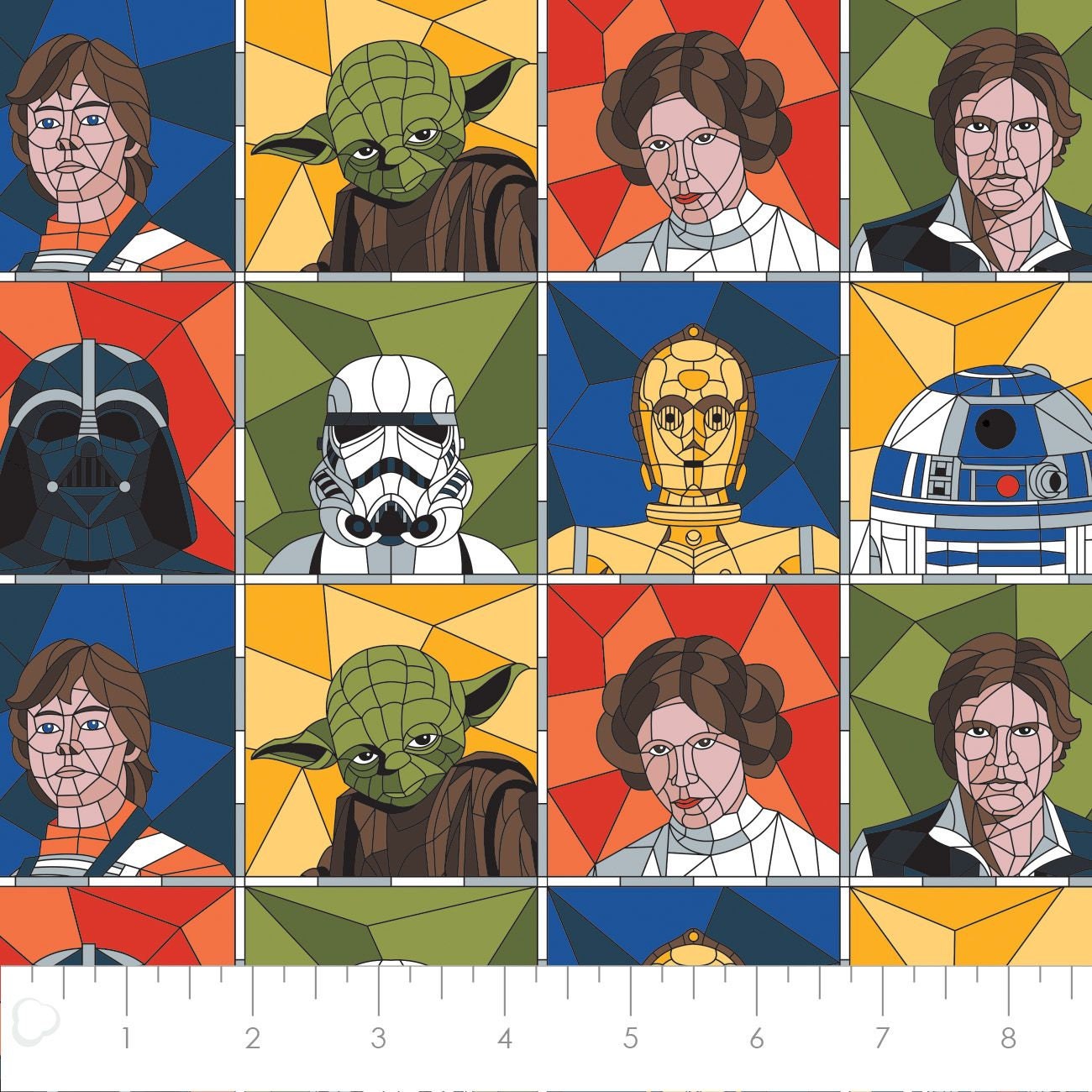 Licensed Star Wars Stained Glass Portraits 73011251-01 Cotton Woven Fabric SOLD as a 38" Panel we cut on the lines