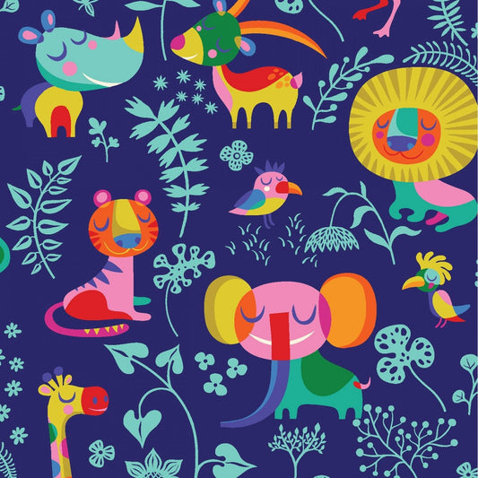 Sleepy Time by Helen Dardik Jungle Animal Indigo Y3342-95 Cotton Woven Fabric