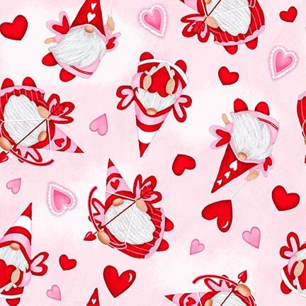 Gnomie Love by Shelly Comisky Cupid Gnomies Pink 9782-28 Cotton Woven Fabric