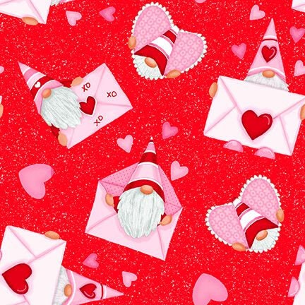 Gnomie Love by Shelly Comisky Gnomes and Envelopes Red 9788-88 Cotton Woven Fabric