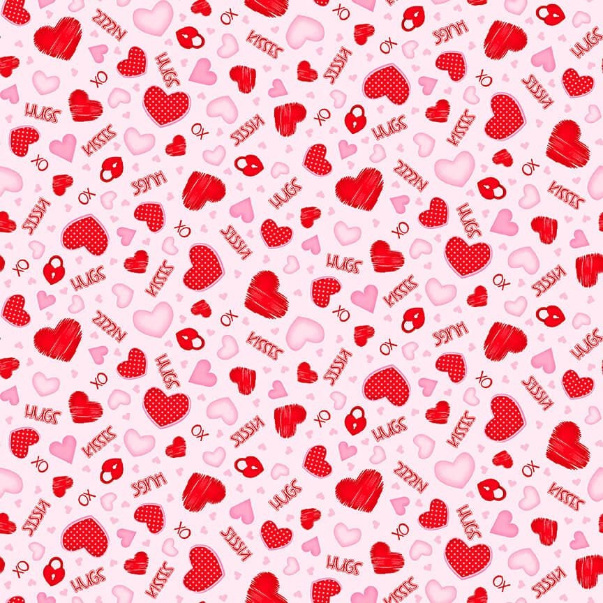 Gnomie Love by Shelly Comisky Tossed Hearts and Words Pink 9783-22 Cotton Woven Fabric