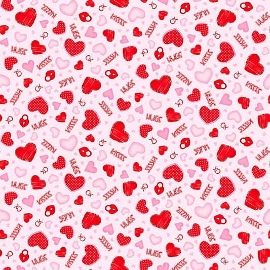 Gnomie Love by Shelly Comisky Tossed Hearts and Words Pink 9783-22 Cotton Woven Fabric
