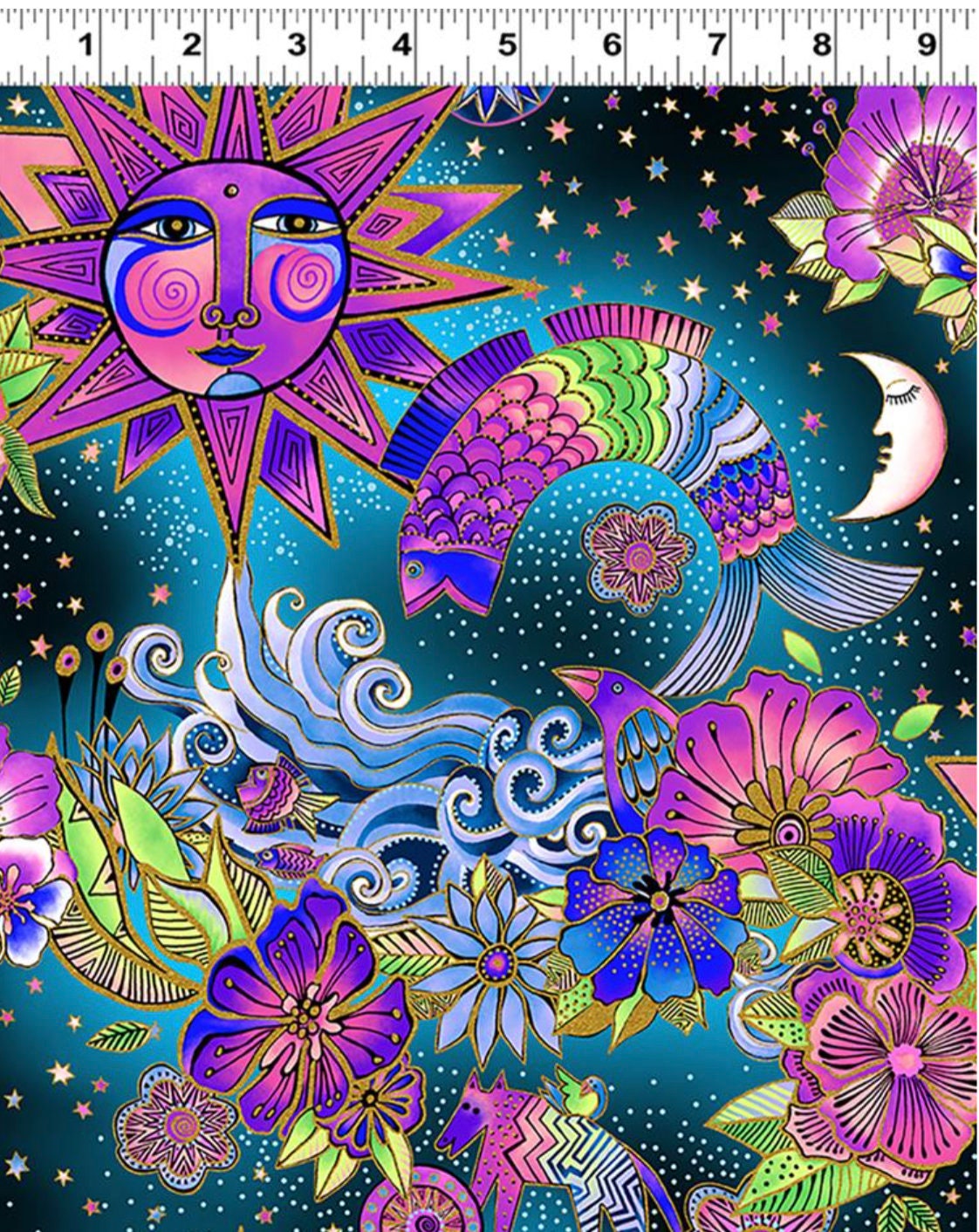 Celestial Magic by Laurel Burch Toile Multicolor w/Metallic Y3160-55M Cotton Woven Fabric