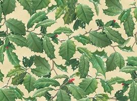 Winter Birds by Hautman Brothers  Packed Holly Leave Beige Cotton Woven Fabric