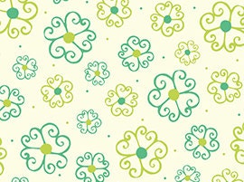 Lily Scrolly Flowers on Light Cream and Aqua Coordinating Cotton Woven Fabric