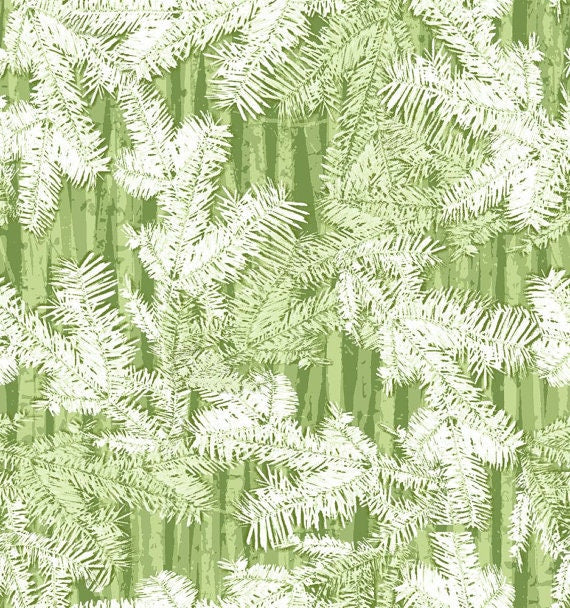 Holiday Cheer Pine Branches Green  Cotton Woven Fabric