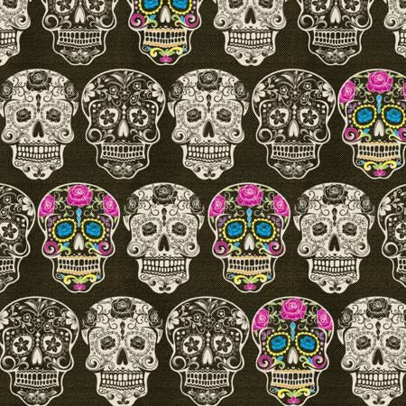 Calaveras Pink Skulls Cotton Woven Fabric