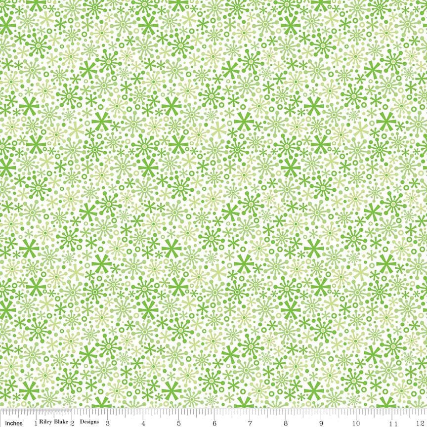 Home for the Holidays Snowflakes Green Cotton/Spandex Knit Fabric