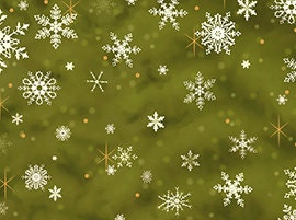 Father Christmas Snowflakes on Green Cotton Woven Fabric